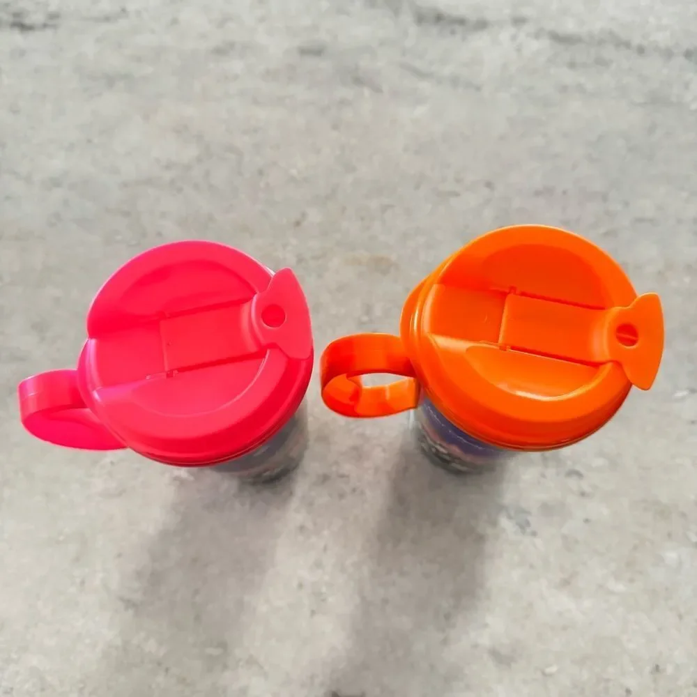 Walt Disney World Refillable Plastic Souvenir Cups Pink and Orange Set of 2